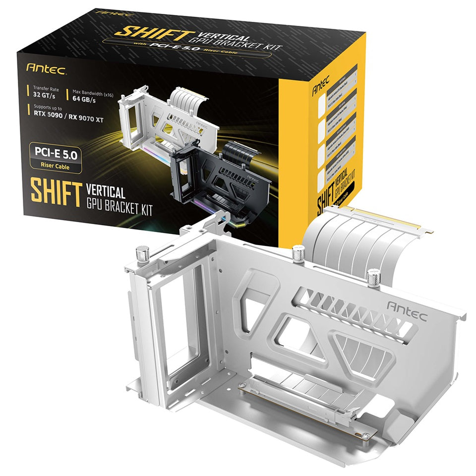 Antec AT-ARCVB-W190-A-PCIE5 SHIFT ARGB White PCI-E 5.0, 190mm riser, ARGB, PCIe 5.0 x16, fits up to 3-slot GPUs, 284–337mm size, 1Y warranty - Image 1