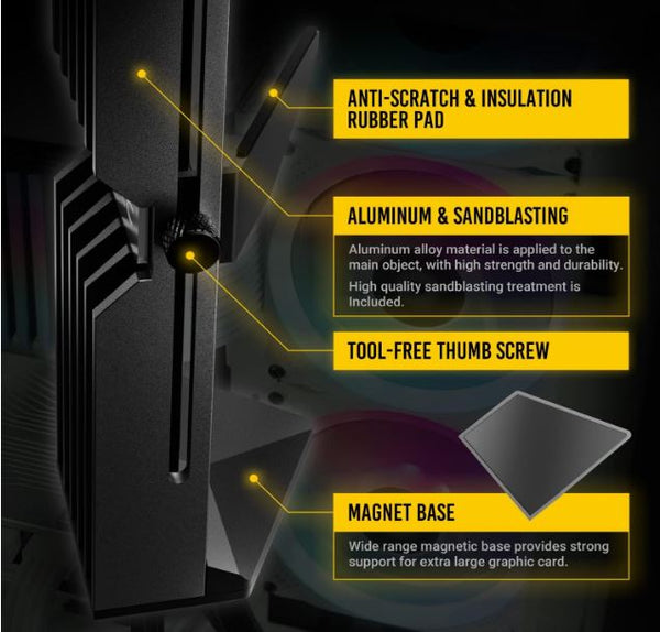 (LS)Antec RGB GPU Support Bracket, Graphics Card Holder, Addressable RGB 5V 3PIN RGB Connector. Black(LS)