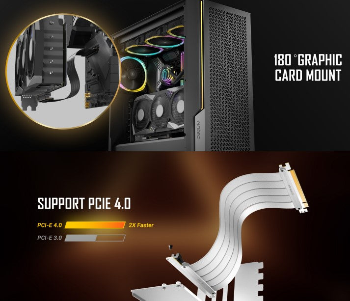 Antec Adjustable Vertical Bracket with 200mm High Performance PCI-E Riser Cable. New 2024. White Universal Case support(LS) - Image 1
