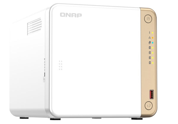 QNAP TS-462-4G 4-Bay desktop NAS, Intel® Celeron® N4505 dual-core, 4 GB DDR4 onboard not expandable, 4 x 3.5"/2.5" SATA 6Gb/s drive bays, 2 x M.2 2280