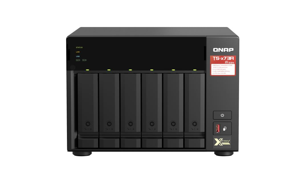 QNAP TS-673A-8G 6 Bay NAS AMD Ryzen™ Embedded V1500B quad-core 2.2 GHz 8G DDR4 2xM.2 2280 PCIe Gen3 x1 slots 2x2.5 GEl 3xUSB3.2 Hot-swappable 3YR WTY - Image 1
