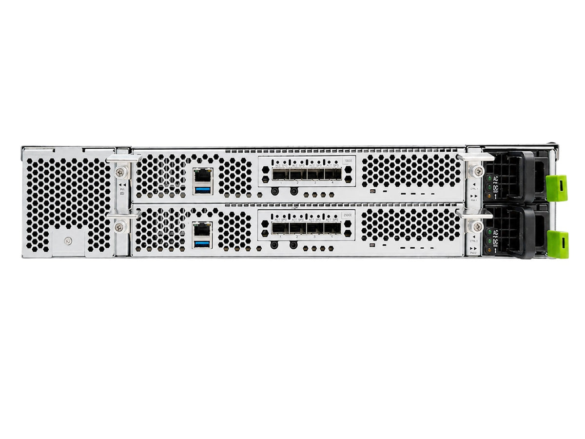 QSAN XE5 NVMe-oF JBOF XE5026D-10Gx4 Dual Controller, Intel 4-core Xeon, DDR4 16GB, 10GbE SFP+ x 8, 2U26, GBIC x 4, Front bezel, Rail kit - Image 3