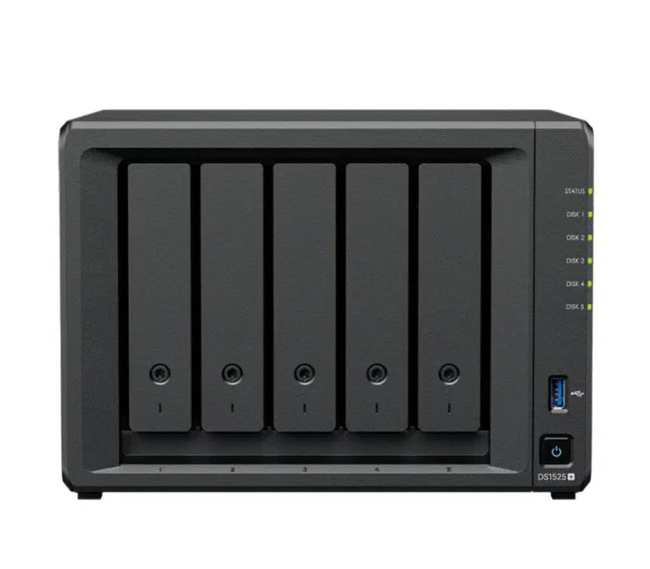 Synology DiskStation DS1525+ 5-Bay 3.5" , 2x 2.5 GbE (Tower), AMD Ryzen Quad Core 2.2GHz, 8GB RAM, x USB3.2, 2x Expansion 3YW - Image 1