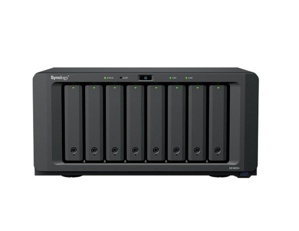 Synology DiskStation DS1825+ 8 Bay NAS, Diskless 3.5" HDD/SSD (0/8), 2x M.2 NVMe (0/2), AMD Ryzen V1500B 4 Core 2.2GHz, 8GB RAM
