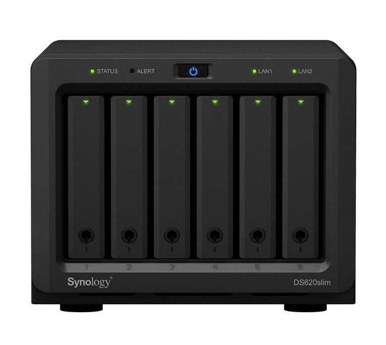 Synology DiskStation DS620 slim 6 Bay NAS Intel Celeron J3355  2-core 2.0 2GB DDR3L non-ECC SODIMM Hot Swappable 2xRJ-45 1GbE LAN 2xUSB 3.0 2 yrs wty - Image 1