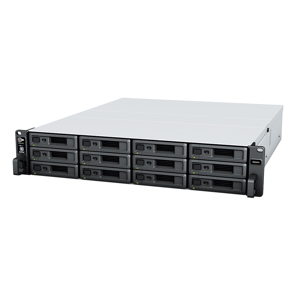 Synology RackStation 12-bay RS2423+  155K/79K random read/write IOPS -3,500/1,700 MB/s sequential read/write 3-year hardware warranty - Image 1