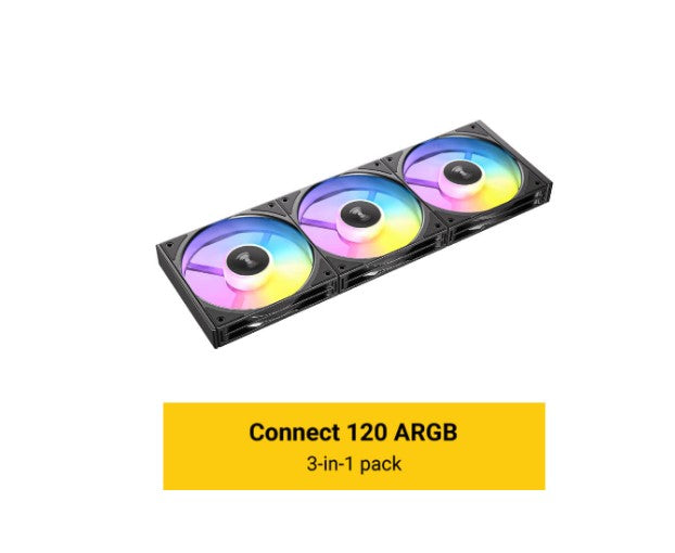 Antec Connect C120 ARGB Black Performance 120mm 4-pin PWM | LED: 3-pin  Vibration Absorbing and Anti-Noise Pads Easy Assemble 3pack Case Fans - Image 1