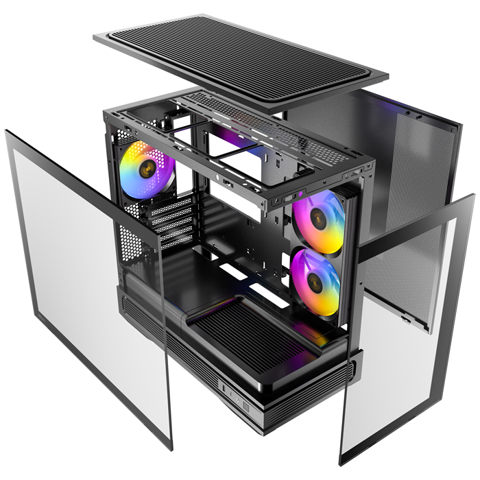 Antec C2M ARGB - Black, Micro-ATX/ITX, steel/glass, 5 slots, 415mm GPU, 165mm CPU, 240mm ARGB fan, USB-C 10Gbps - Image 4