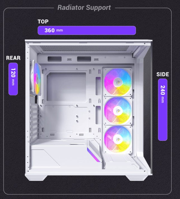 Antec C3 ARGB White ATX, 270 Degrees View, 4x ARGB PWM Fans control, USB-C, 36CM top, 24cm Front. Cable Management, GPU 41.5 CM. Ultra Gaming Case