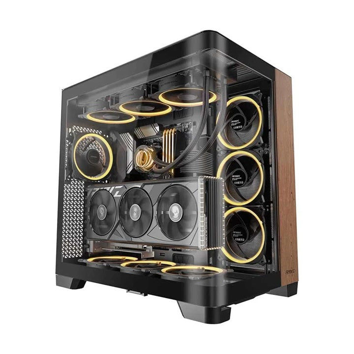 Antec C8 CURVE Wood E-ATX, ATX Seamelss View Front and Side, USB-C, 4mm Tempered Glass, 360mm liquid cooler top, bottom, side. 2x USB 3.0 Black Case - Image 1