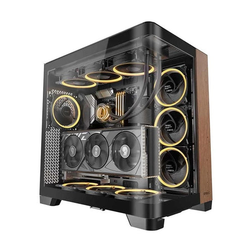 Antec C8 CURVE Wood E-ATX, ATX Seamelss View Front and Side, USB-C, 4mm Tempered Glass, 360mm liquid cooler top, bottom, side. 2x USB 3.0 Black Case - Image 1