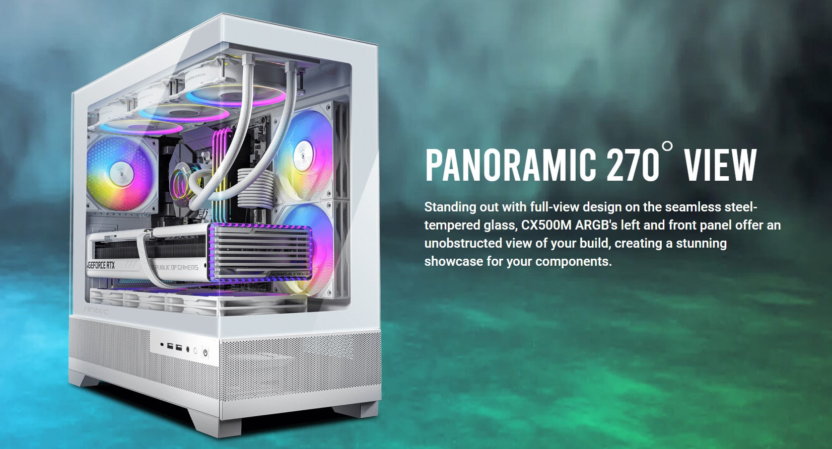 Antec CX500M ARGB White Seamless  mATX, ITX, USB-C, Up to 6 Fans. 3 x RGB included (2x Front Right, 1 x Rear). Gaming Case - Image 1