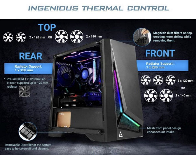 Antec DP301M mATX, ARGB Front LED, Tempered Glass, Up to 6x 120mm Fans, preinstalled 1x 120mm Fan, CPU 160mm,  GPU 360m, PSU 170mm, Case. (LS) - Image 1