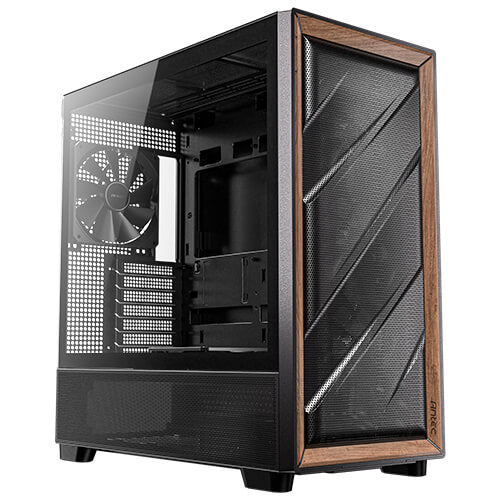 Antec Flux - Black, Mid Tower, E-ATX/ATX/Micro-ATX/ITX, Tempered Glass, Wood Front, USB-C 10Gbps, 5× PWM Fans, 2Yr Wty - Image 1