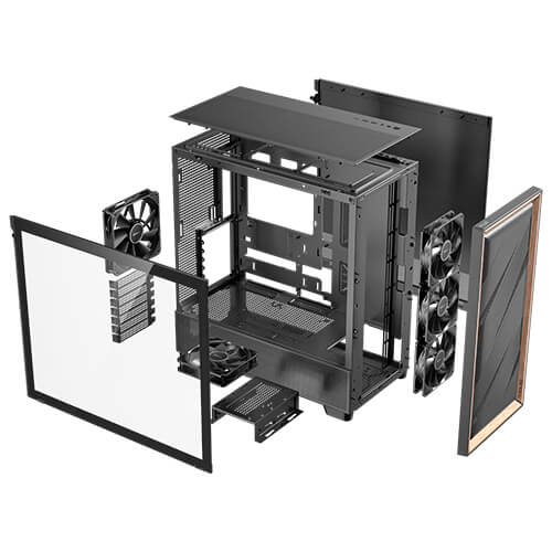 Antec Flux ATX, Black Premium Walnut Trim, 5x Black PWM Performance Fans. Ultra Cooling Design, ARGB Controller, Mid Tower Case - Image 4