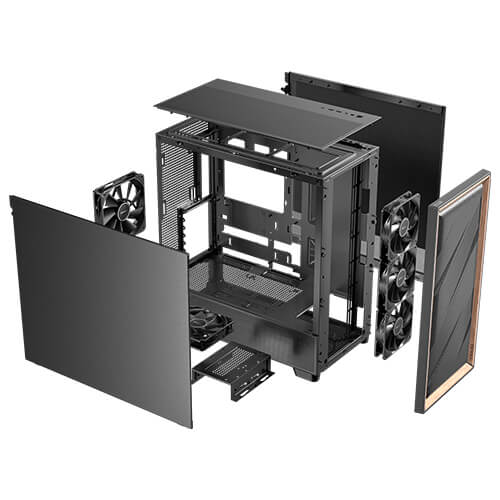 Antec Flux SE ATX, E-ATX, matx, Walnut Wood Trim Solid Side Panel, 5 x PWM Fans, Multi-Direction Vent design, Removable Top Cooling Bracket. Case - Image 4