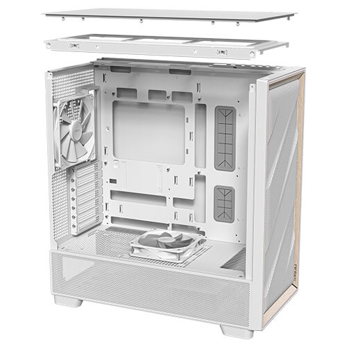 Antec Flux ATX, White Premium Birch Trim, 5x white PWM Performance Fans. Ultra Cooling Design, PWM ARGB Controller w/ MB Sync, Mid Tower Case