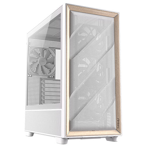 Antec Flux - White, Mid Tower, E-ATX/ATX/Micro-ATX/ITX, Tempered Glass, Wood Front, USB-C 10Gbps, 5× PWM Fans, 2Yr Wty - Image 1