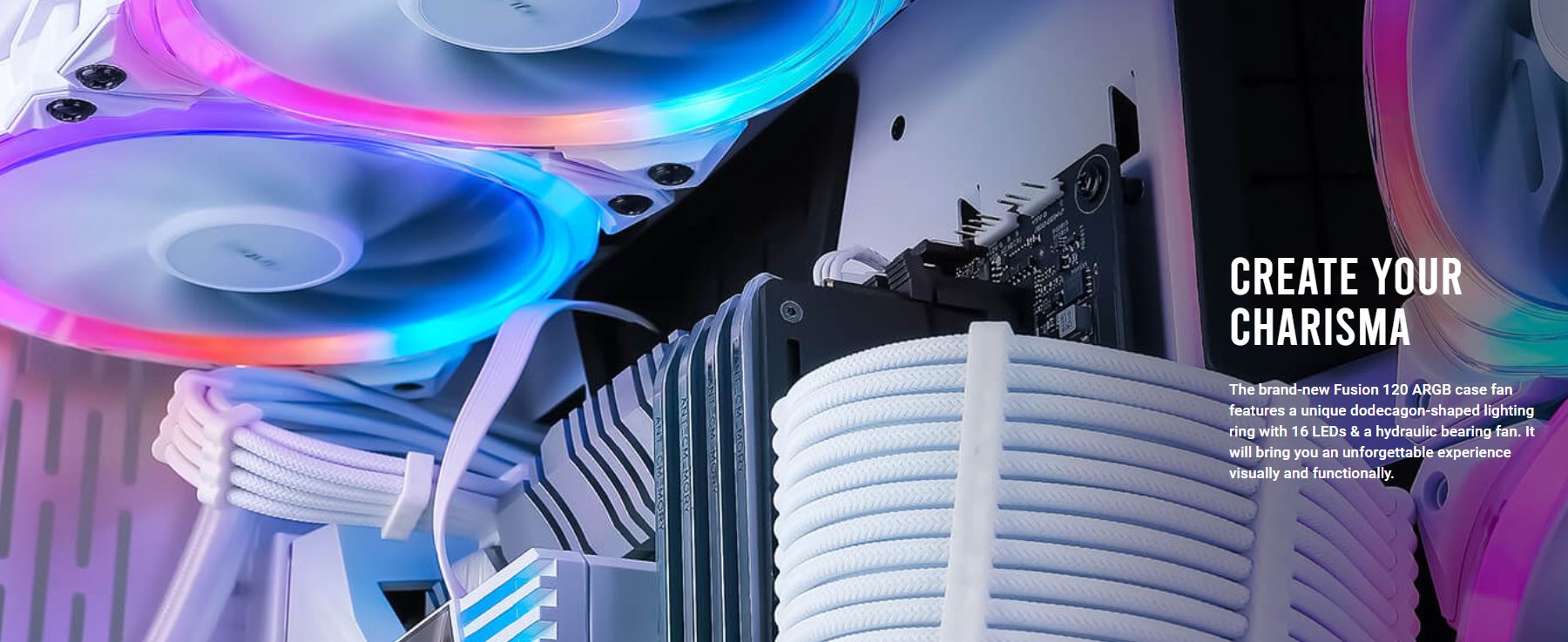Antec Fusion 5x 120mm ARGB PWM HB white Fans + ARGB Controller, 57.93 CFM, AP 2.11, Noise Level 31.21. Woven Cable, PMW Daisy Chain design(LS) - Image 1