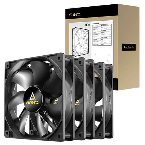 Antec N12 3PK 120mm DC fans, hydraulic bearing, 1200RPM, 42.58CFM, 1.11mmH₂O, 22.3dB, 30k h life, 3-pin, 12V, ≤0.24A, 1-yr warranty - Image 1