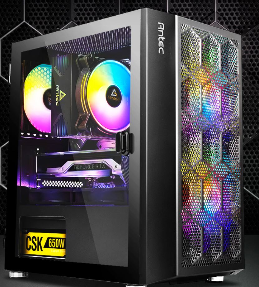 Antec NX200M RGB - Black, Mini Tower, Micro-ATX/ITX, Tempered Glass, 3× RGB Fans, 240mm Radiator, 275mm GPU, 1Yr Wty - Image 1