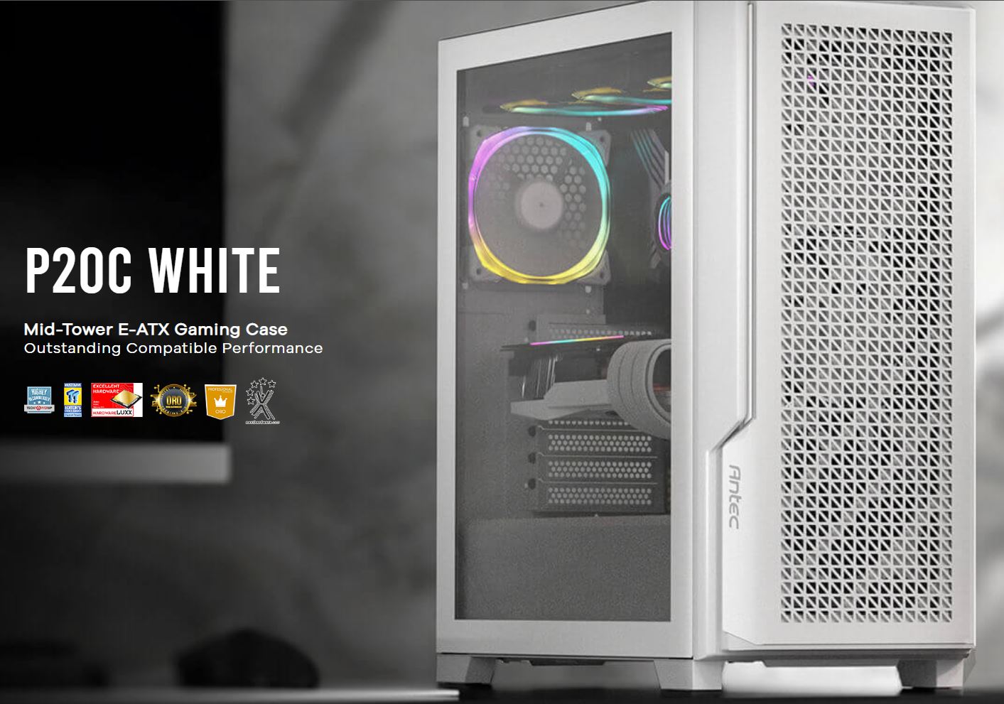 Antec P20C White, ATX, E-ATX, ATX, USB-C, Cable management , 4x HDD or SSD , 375mm GPU, 170mm CPU  3x PWM white 12 CM Fan, Tempered Glass,  Case (LS) - Image 5
