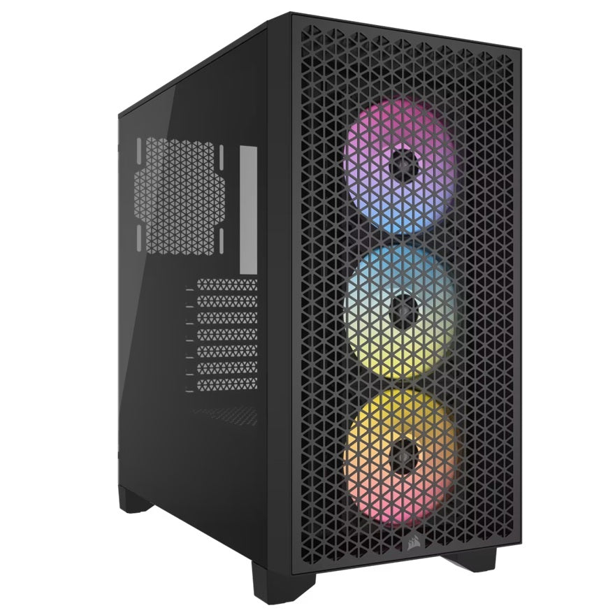 Corsair 3000D RGB AIRFLOW Mid-Tower PC Case - Black, ATX, 360 GPU, 170 CPU cooler, 220 PSU, 3x AR120 RGB, 2x USB-A 3.2 Gen 1 - Image 1