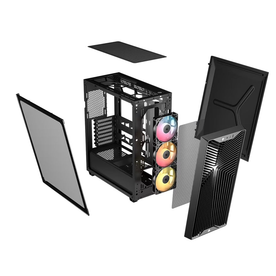 Corsair 3200D RS ARGB Mid-Tower PC Case -Black, ATX mATX ITX, TG panel, ARGB fans, 400mm GPU, 165mm CPU, 360mm rad, USB-C, 7 slots, 2x2.5 1x3.5, 2yr w - Image 3