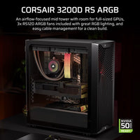 Corsair 3200D RS ARGB Mid-Tower PC Case -Black, ATX mATX ITX, TG panel, ARGB fans, 400mm GPU, 165mm CPU, 360mm rad, USB-C, 7 slots, 2x2.5 1x3.5, 2yr w - Image 4