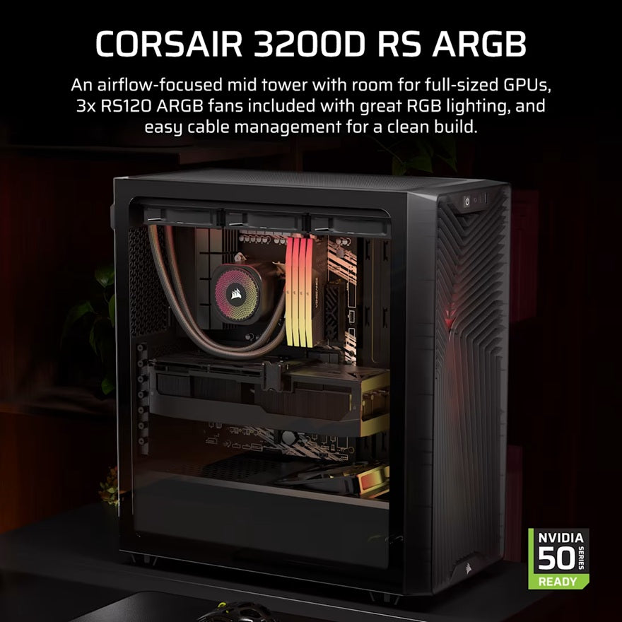 Corsair 3200D RS ARGB Mid-Tower PC Case -Smoke, ATX mATX ITX, TG panel, ARGB fans, 400mm GPU, 165mm CPU, 360mm rad, USB-C, 7 slots, 2x2.5 1x3.5, 2yr w - Image 4