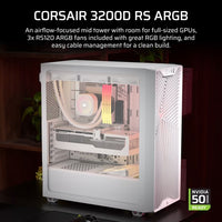 Corsair 3200D RS ARGB Mid-Tower PC Case- White, ATX mATX ITX, TG panel, ARGB fans, 400mm GPU, 165mm CPU, 360mm rad, USB-C, 7 slots, 2x2.5 1x3.5, 2yr w - Image 4