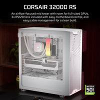 Corsair 3200D RS Mid-Tower PC Case - White, ATX mATX ITX, TG panel, 400mm GPU, 165mm CPU, 360mm rad, USB-C, 7 slots, 2x2.5 1x3.5, 2yr wty, steel TG - Image 4