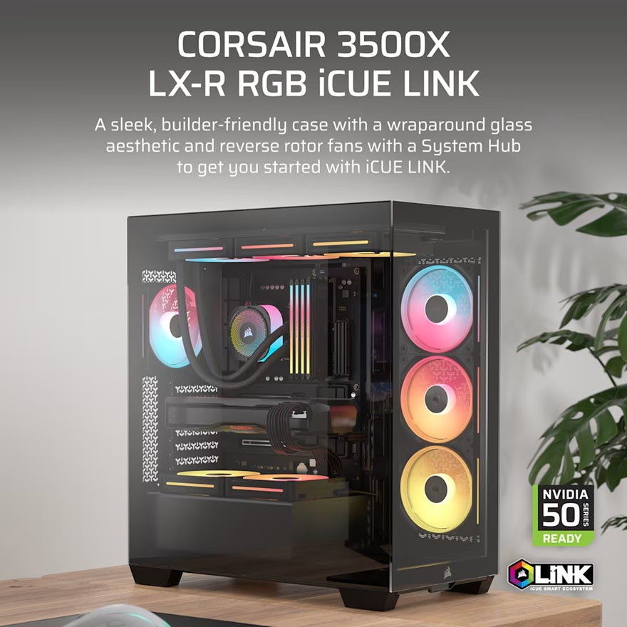Corsair 3500X LX-R RGB iCUE LINK Mid-Tower PC Case - Black, E-ATX, Side 360mm Rad, Glass Panels, USB-C, RS ARGB Fans, 425mm GPU, iCUE LINK Ready - Image 3