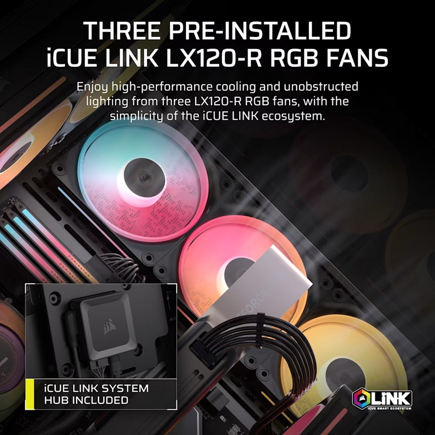 Corsair 3500X LX-R RGB iCUE LINK Mid-Tower PC Case - Black, E-ATX, Side 360mm Rad, Glass Panels, USB-C, RS ARGB Fans, 425mm GPU, iCUE LINK Ready - Image 4
