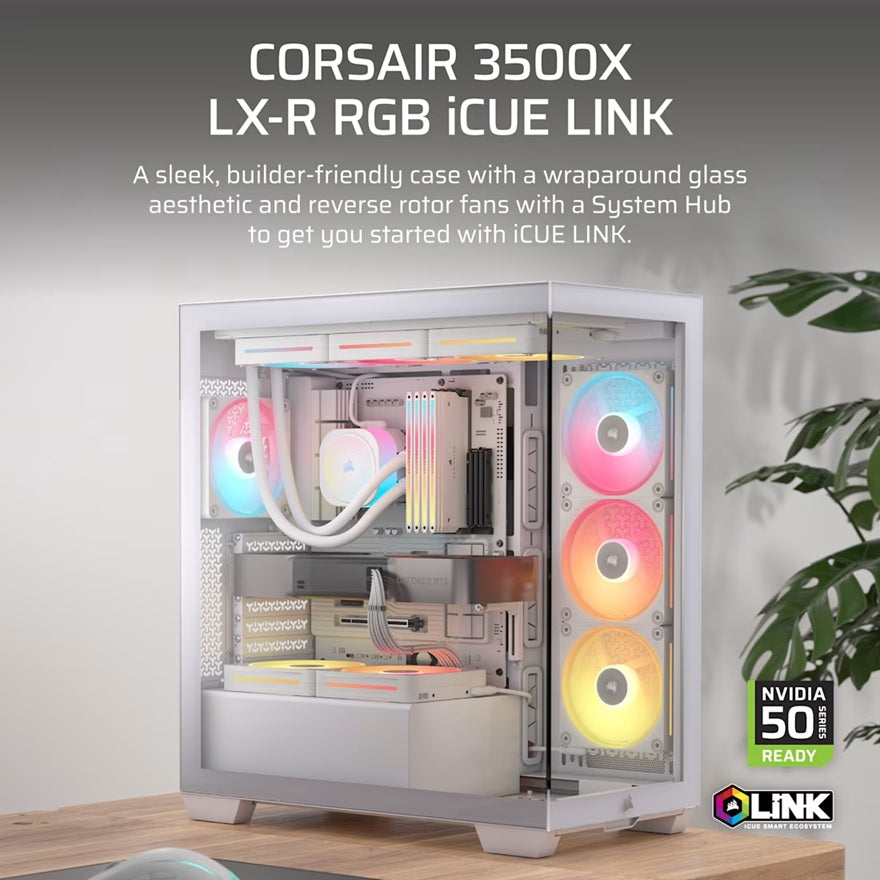 Corsair 3500X LX-R RGB iCUE LINK Mid-Tower PC Case - White, E-ATX, Side 360mm Rad, Glass Panels, USB-C, RS ARGB Fans, 425mm GPU, iCUE LINK Ready - Image 3