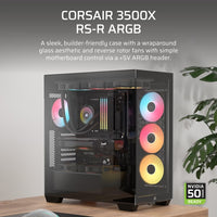 Corsair 3500X RS-R ARGB Mid-Tower PC Case - Black, ARGB, ATX/E-ATX, Tempered Glass, 425mm GPU, 170mm CPU, 360mm radiator, USB-C, 2yr wty - Image 3