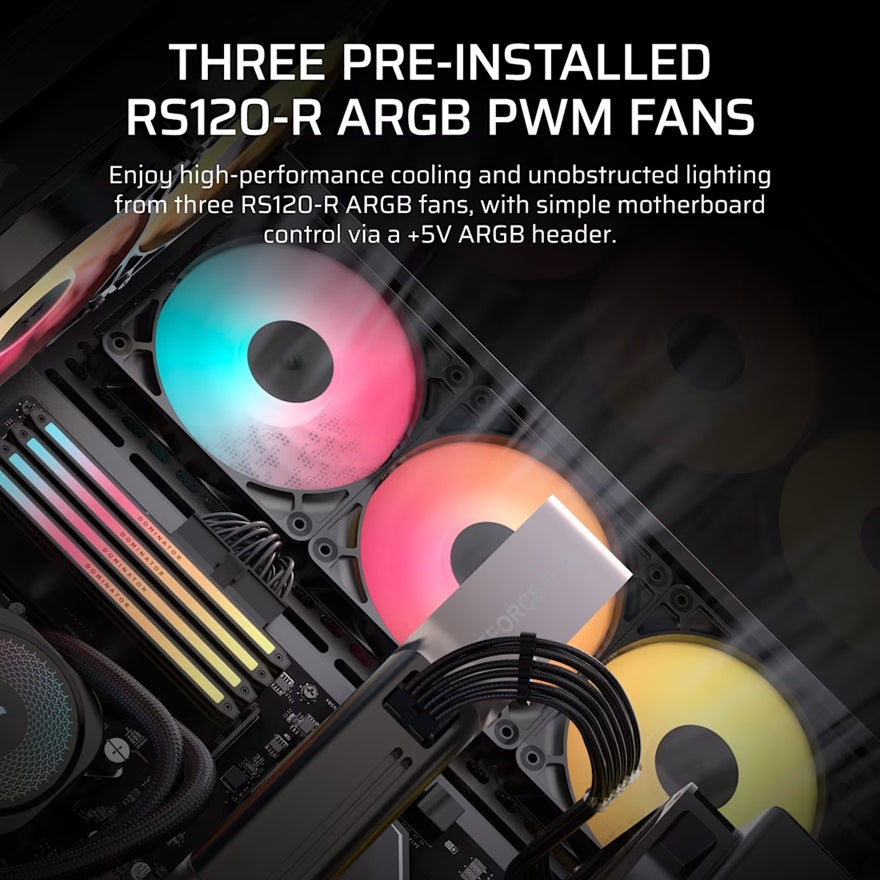 Corsair 3500X RS-R ARGB Mid-Tower PC Case - Black, ARGB, ATX/E-ATX, Tempered Glass, 425mm GPU, 170mm CPU, 360mm radiator, USB-C, 2yr wty - Image 4