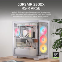 Corsair 3500X RS-R ARGB Mid-Tower PC Case - White, ARGB, ATX/E-ATX, Tempered Glass, 425mm GPU, 170mm CPU, 360mm radiator, USB-C, 2yr wty - Image 3