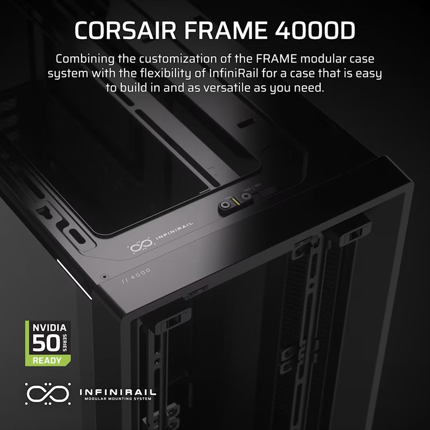 Corsair FRAME 4000D Modular Mid-Tower PC Case - Black, ATX, 430mm GPU, 170mm CPU cooler, 360mm rad, 1x HD Audio, 1x USB-C 3.2 Gen 2 - Image 2