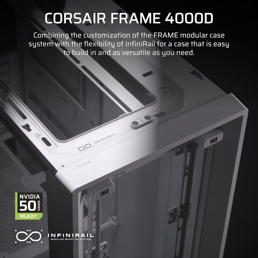 Corsair FRAME 4000D Modular Mid-Tower PC Case - White, ATX, 430mm GPU, 170mm CPU cooler, 360mm rad, 1x HD Audio, 1x USB-C 3.2 Gen 2 - Image 2