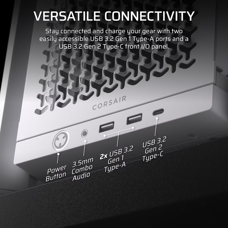 Corsair FRAME 4000D Modular Mid-Tower PC Case - White, ATX, 430mm GPU, 170mm CPU cooler, 360mm rad, 1x HD Audio, 1x USB-C 3.2 Gen 2 - Image 3