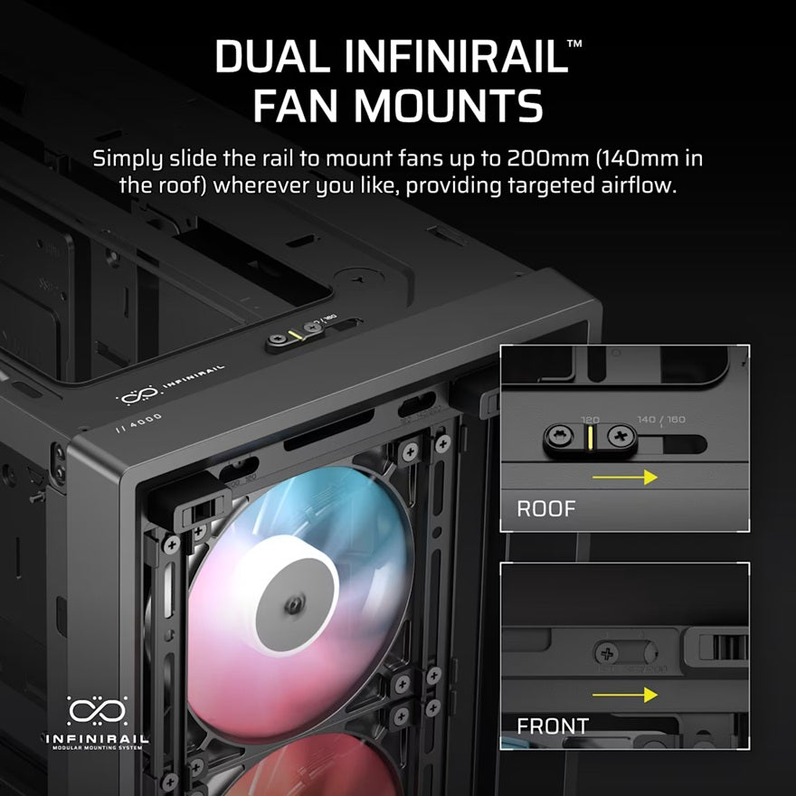 Corsair FRAME 4000D LCD RS ARGB Premium Mid-Tower PC Case - Black, ATX/E-ATX, TG panel, LCD, 430mm GPU, 170mm CPU clr, 360mm rad, USB-C, 2yr wty - Image 3