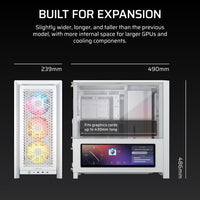 Corsair FRAME 4000D LCD RS ARGB Premium Mid-Tower PC Case- White, ATX/mATX/ITX/E-ATX, 486x490x239mm, 430mm GPU, 360mm rad, tempered glass - Image 2