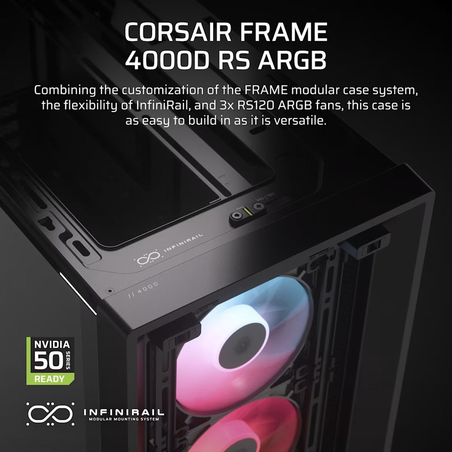 Corsair FRAME 4000D RS ARGB Modular Mid-Tower PC Case - Black, ATX, 430mm GPU, 170mm CPU cooler, 220mm PSU, 360mm rad, 1x USB-C 3.2 Gen2 - Image 3