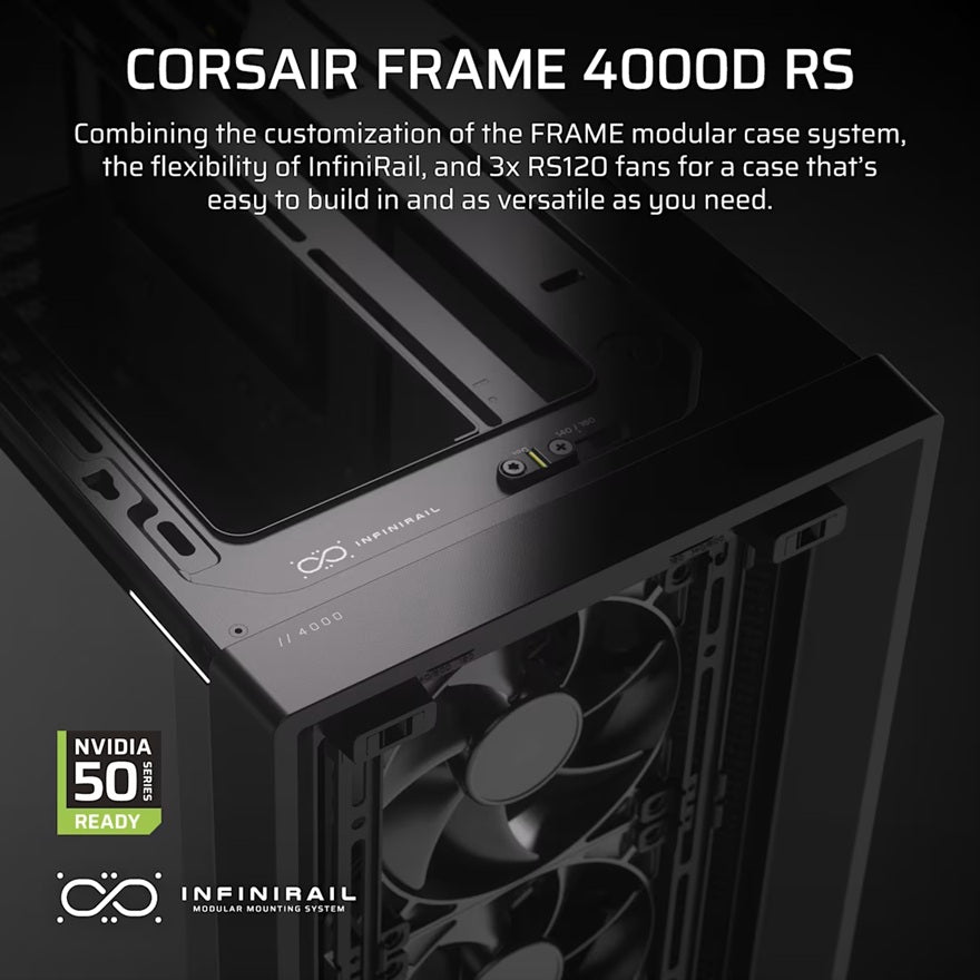 Corsair FRAME 4000D RS Modular Mid-Tower PC Case - Black, ATX, 430mm GPU, 170mm CPU cooler, 360mm rad, 1x USB-C 3.2 Gen 2 - Image 3