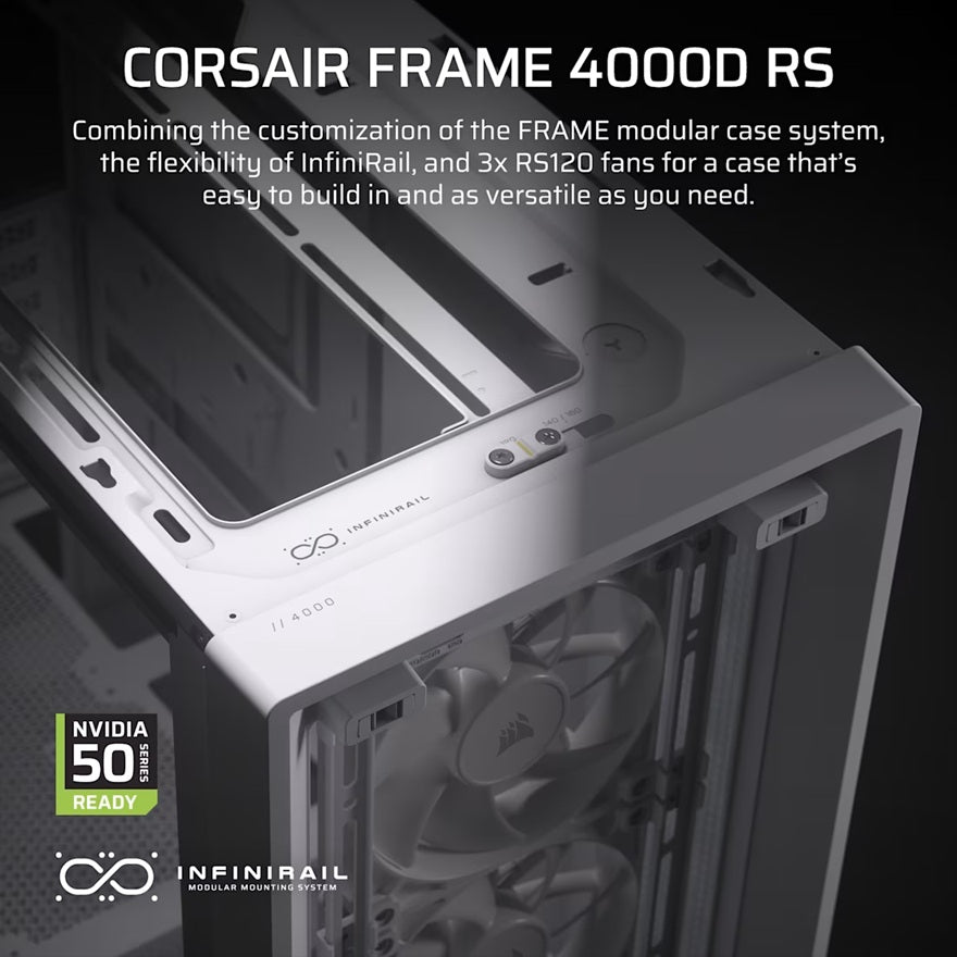 Corsair FRAME 4000D RS Modular Mid-Tower PC Case - White, ATX, 430mm GPU, 170mm CPU cooler, 360mm rad, 1x USB-C 3.2 Gen 2 - Image 3