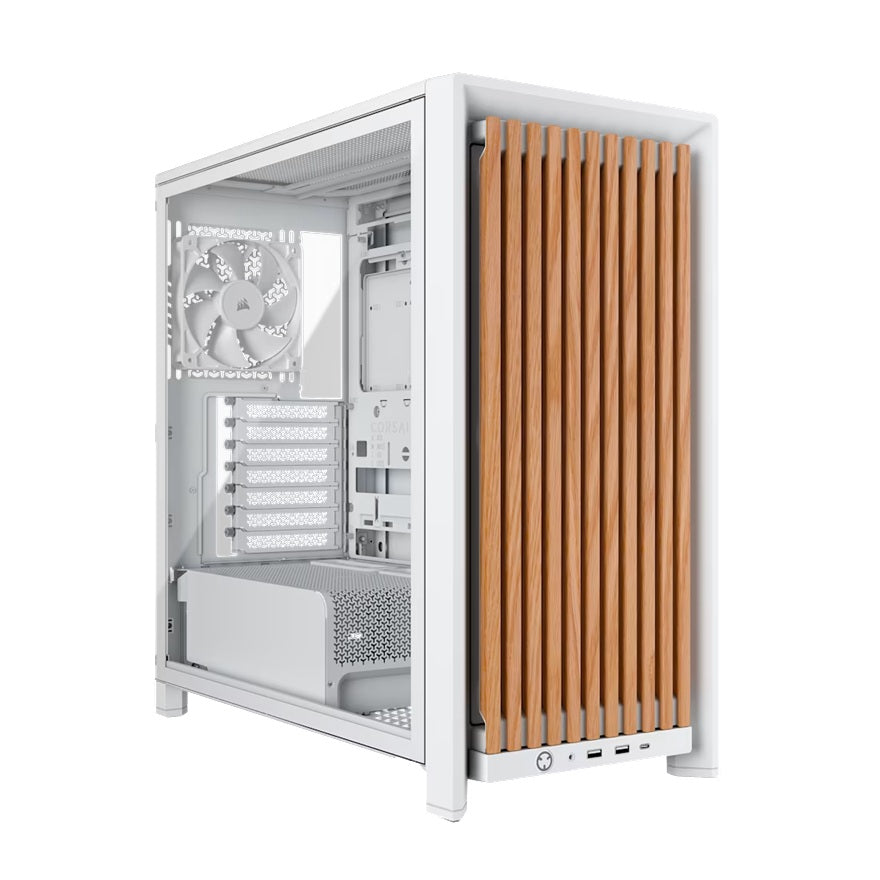 Corsair FRAME 4000D WOOD RS Modular Mid-Tower PC Case - White/Oak, E-ATX ATX mATX ITX, TG wood, 430mm GPU, 170mm CPU, 360mm rad, USB-C, vert GPU - Image 1
