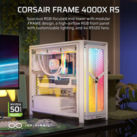 Corsair FRAME 4000X RS Mid-Tower PC Case - White, Mid-Tower ATX/E-ATX Mini-ITX Micro-ATX 430mm GPU 170mm CPU 360mm rad TG USB-C 3x120/2x140 fans - Image 4