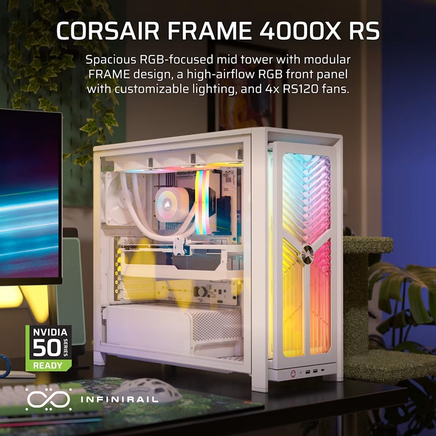 Corsair FRAME 4000X RS Mid-Tower PC Case - White, Mid-Tower ATX/E-ATX Mini-ITX Micro-ATX 430mm GPU 170mm CPU 360mm rad TG USB-C 3x120/2x140 fans - Image 4