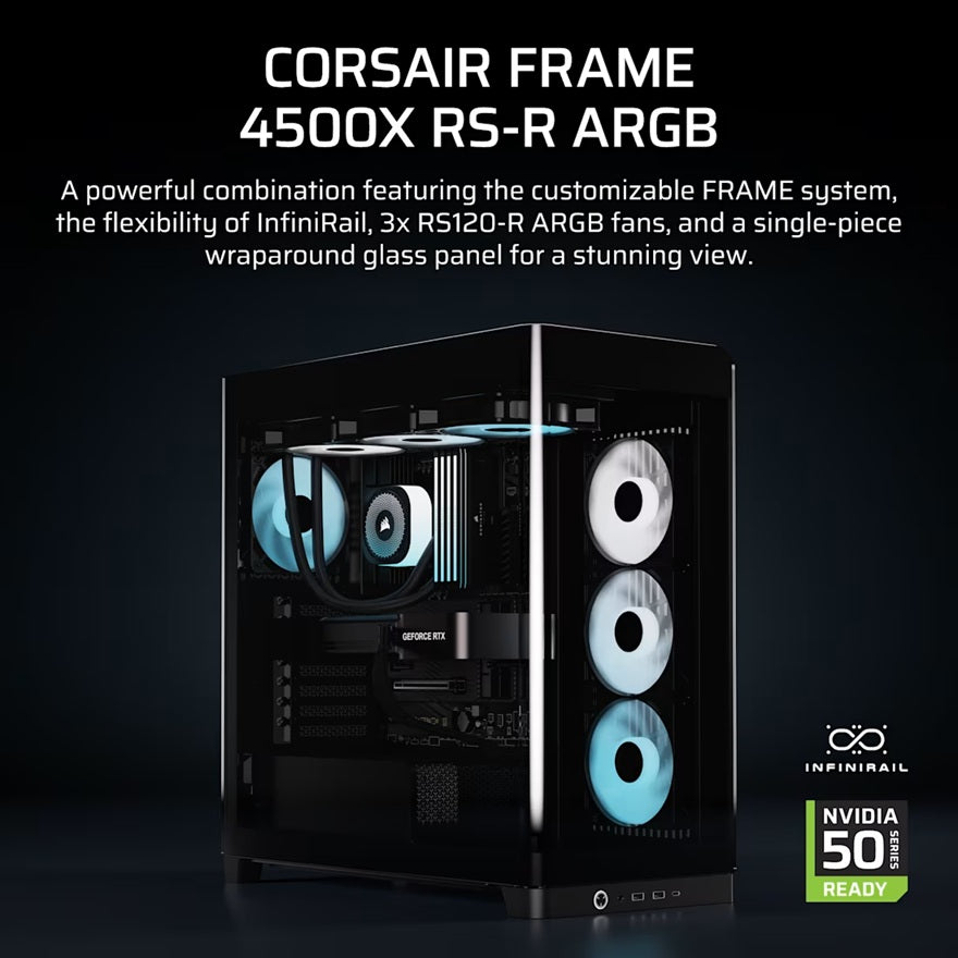 Corsair FRAME 4500X RS-R ARGB Panoramic Glass Mid-Tower PC Case - Black, 478x499x246mm, E-ATX, 460mm GPU, 185mm CPU, USB-C, ARGB, 360mm rad, 11.58kg - Image 2